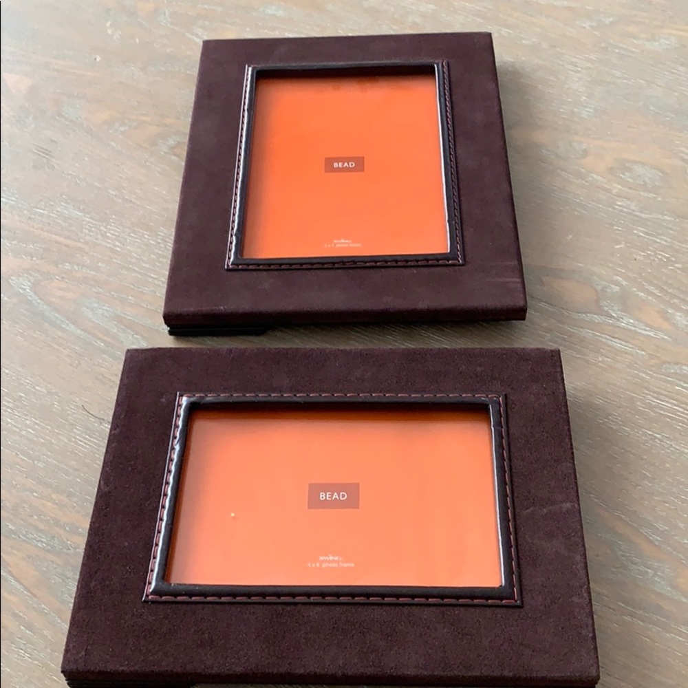 Brown suede picture frames, lot of two